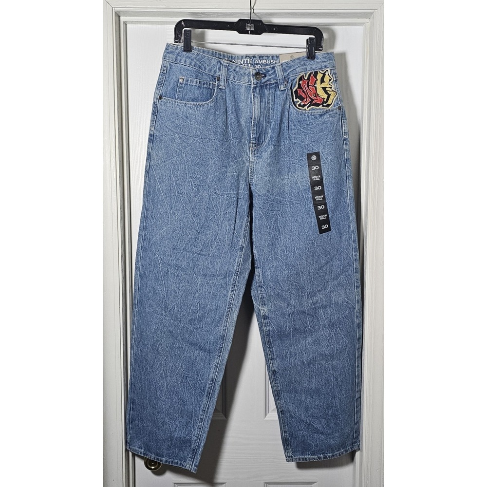 Ninth Hall Ambush Jeans Sz 30 Dragon Embroidered Denim Streetwear Wide Leg Baggy